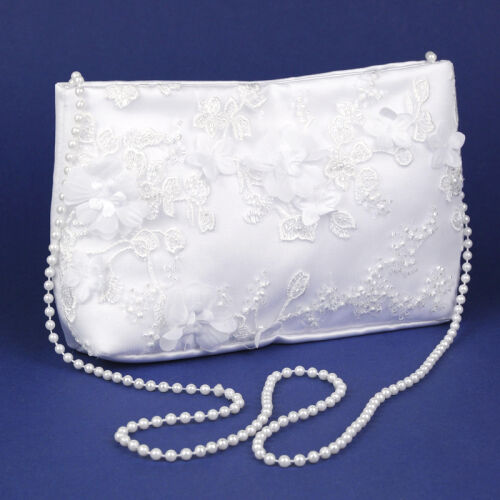 6.2.114/P  Communion bag with lace and flowers - pearl strap