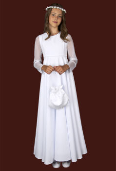 S176/S  Communion dress with long mesh sleeves