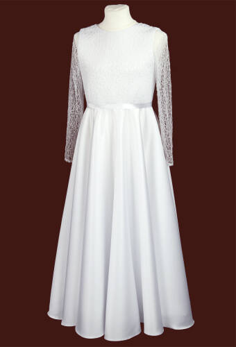 S154 Communion dress with long lace sleeves