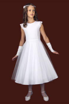 S168/T/S Short communion dress with tulle and guipure