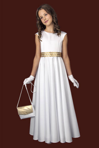 S174/SAT Simple communion dress with a golden waist