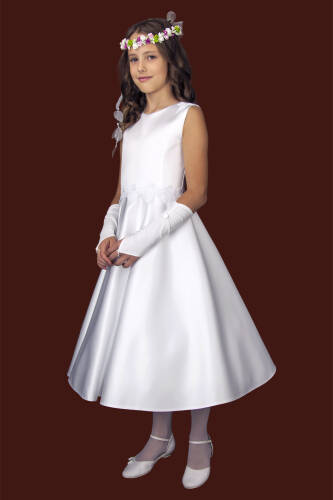 S169/T/SAT Short communion dress with guipure leaves