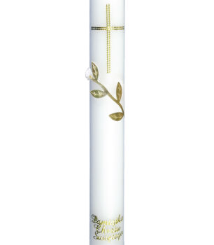 45CHR33Z  Świeca na chrzest ze złotymi listkami