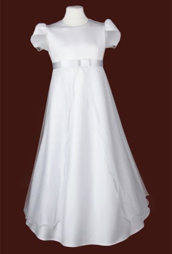 Wyjątkowa długa suknia komunijna, połyskująca brokatowym tiulem.