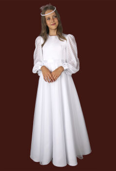 E280/T Communion dress with long voile sleeves