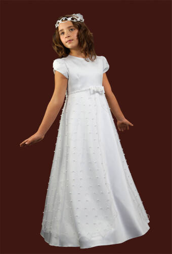E231/T  Long communion dress with pearl beading