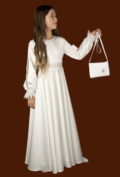 E277 ECRU communion dress with long sleeves