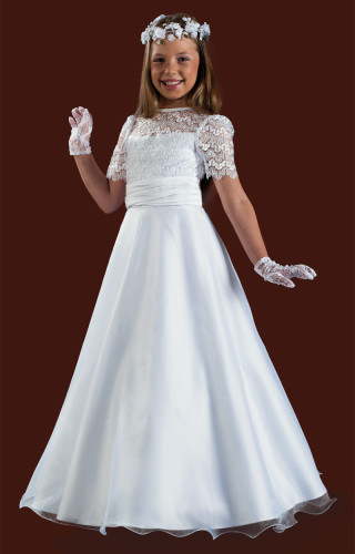 E207/T  Satin communion dress witha lace and organza