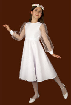 P521 Biało-różowa sukienka z szyfonowymi rękawami