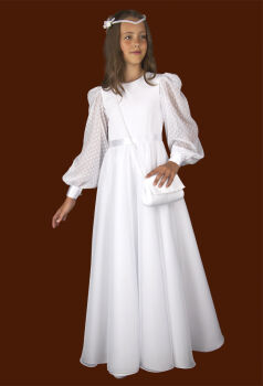 E279/T Communion dress with long sleeves made of voile