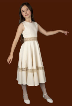 P522 Canvas dress with lace - light beige